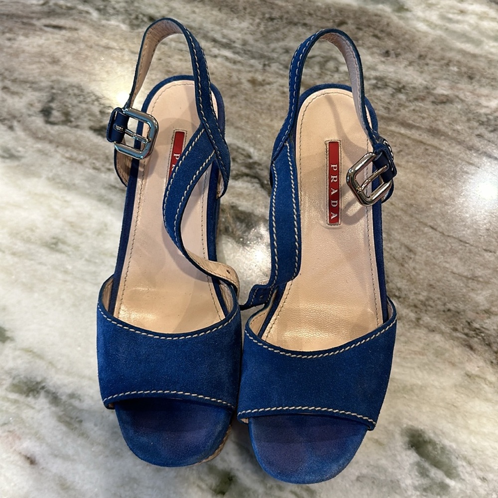 Prada Sports Suede Espadrilles sandals navy , platform, Mary lane strap & buckle - Picture 3 of 7